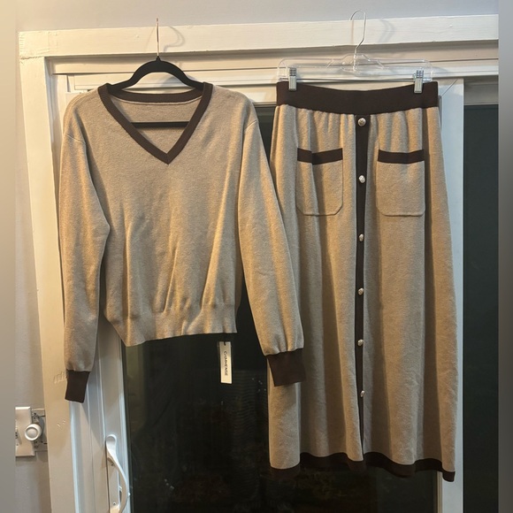 NWT Commense Tan and Brown Sweater Midi Skirt Set - Size Large - Picture 10 of 12